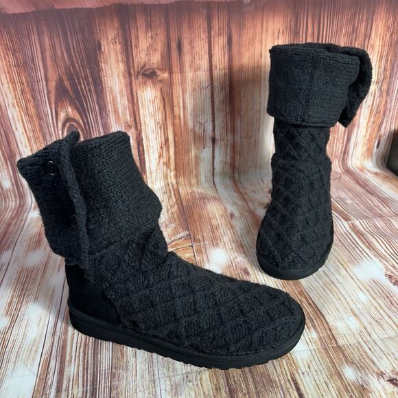 Ugg LATTICE CARDY Size 6 Black Cable Knit Sweater Tall Knee High Boots Shoes - Picture 2 of 9